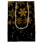 Zwarte en gouden snowflakes Stars Merry Kerstmis Medium Cadeauzakje (Achterkant)