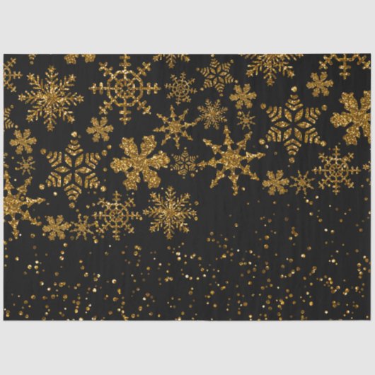 Zwarte en gouden snowflakes Stars Merry Kerstmis Tissuepapier (Voorkant)