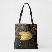 Zwarte en gouden snowflakes Stars Merry Kerstmis Tote Bag (Voorkant)
