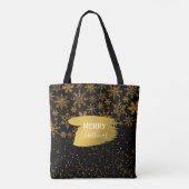 Zwarte en gouden snowflakes Stars Merry Kerstmis Tote Bag (Achterkant)