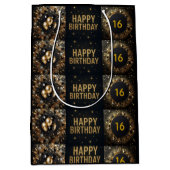 Zwarte en Gouden Sparkle Ballon Happy Birthday Medium Cadeauzakje (Voorkant)