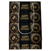 Zwarte en Gouden Sparkle Ballon Happy Birthday Medium Cadeauzakje (Achterkant)