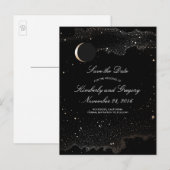 Zwarte en Gouden Sterrennacht Maan Bewaar de Datum Aankondigingskaart (Voorkant / Achterkant)