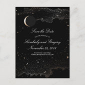 Zwarte en Gouden Sterrennacht Maan Bewaar de Datum Aankondigingskaart (Voorkant)