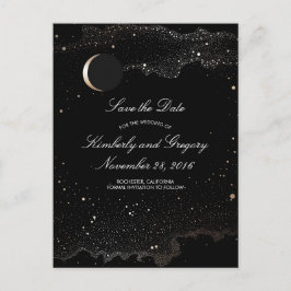 Zwarte en Gouden Sterrennacht Maan Bewaar de Datum Aankondigingskaart