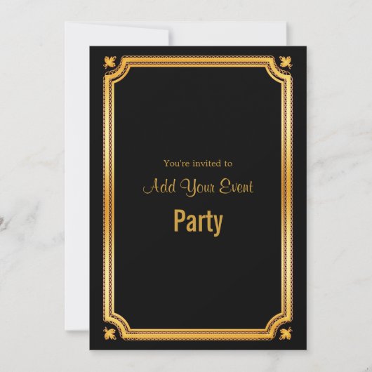 Zwarte en gouden stijlvolle uitnodiging met lijst (Voorkant)