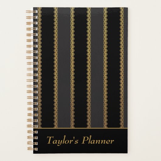 Zwarte en Gouden Streep Gepersonaliseerde Planner (Voorkant)
