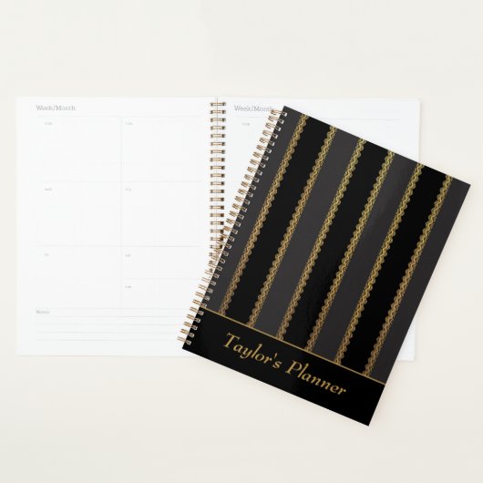 Zwarte en Gouden Streep Gepersonaliseerde Planner (Display)