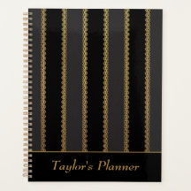 Zwarte en Gouden Streep Gepersonaliseerde Planner