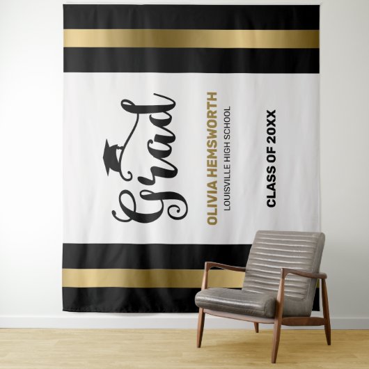 Zwarte En Gouden Strepen Afgestudeerde Wandkleed (In situ)