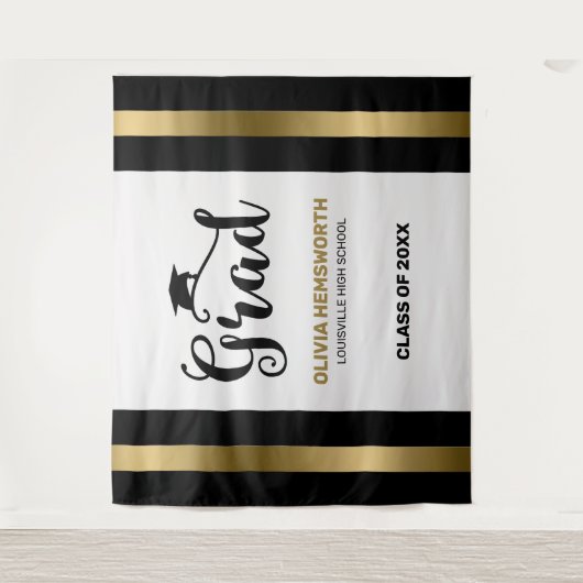 Zwarte En Gouden Strepen Afgestudeerde Wandkleed (Voorkant)