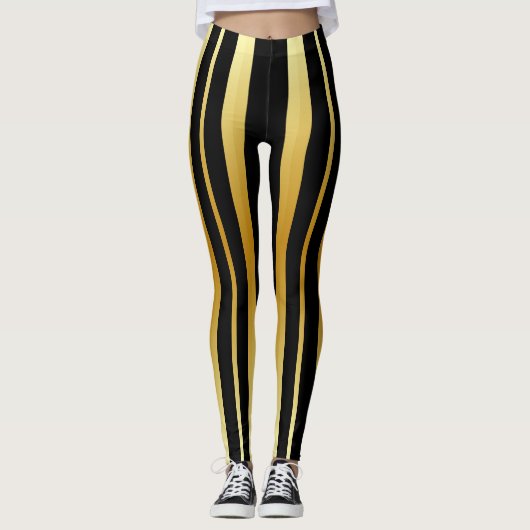Zwarte en gouden strepen leggings (Voorkant)