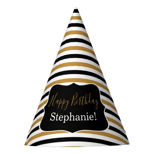 Zwarte en gouden strepen met een witte feestdag feesthoedjes (Voorkant)