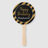 Zwarte en gouden strepen met een witte feestdag handwaaier (Voorkant)