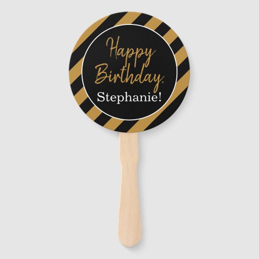 Zwarte en gouden strepen met een witte feestdag handwaaier (Voorkant)