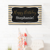 Zwarte en gouden strepen met een witte feestdag spandoek (Insitu)