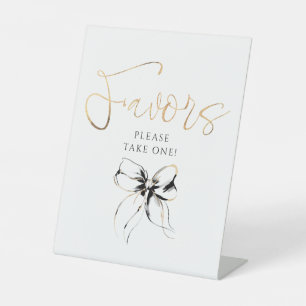 Zwarte en gouden strik bruidsfeest cadeautjes reclamebord met voetstuk