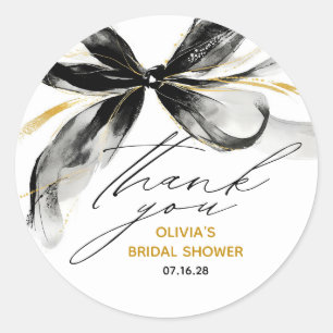 Zwarte en gouden strik chic whimische bruids-showe ronde sticker