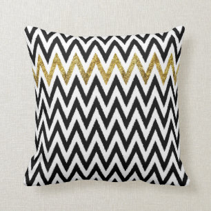 Zwarte en gouden stripes Chevron Kussen