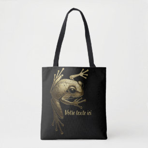 Zwarte en gouden tas met chic kikkerillustratie