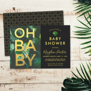 Zwarte en gouden tropische babyshower kaart