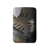 Zwarte en gouden tropische bladeren badmat (Voorkant Verticaal)