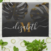 Zwarte en gouden tropische bladeren theedoek (Gevouwen)