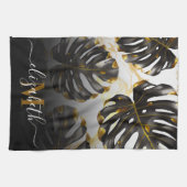 Zwarte en gouden tropische bladeren theedoek (Horizontaal)