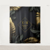 Zwarte en gouden tropische bruiloft wandkleed (Voorkant)