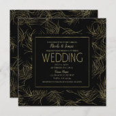 Zwarte en gouden tropische glam-lederen bruiloft kaart (Voorkant / Achterkant)