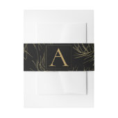 Zwarte en gouden tropische glam-lederen bruiloft uitnodigingen wikkel (Voorkant Voorbeeld)