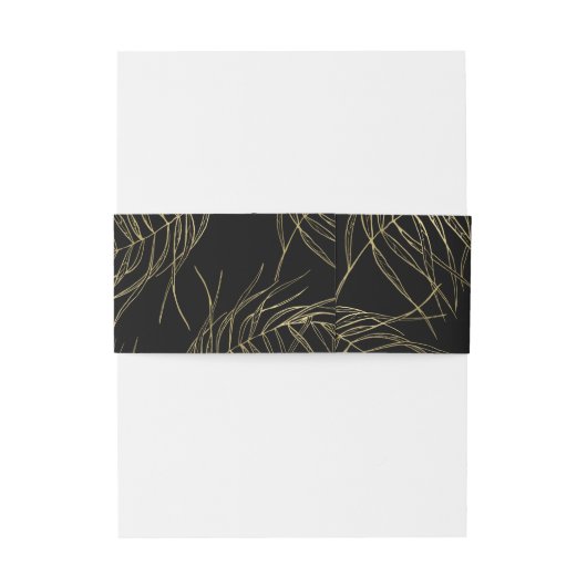 Zwarte en gouden tropische glam-lederen bruiloft uitnodigingen wikkel (Achterkant Voorbeeld)