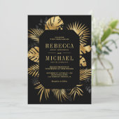 Zwarte en gouden tropische palm alles in één bruil kaart (Staand voorkant)