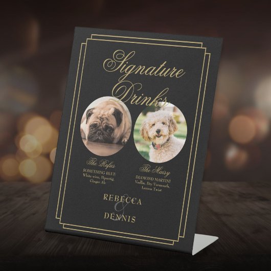 Zwarte En Gouden Trouw Huisdier Honden Signature D Reclamebord Met Voetstuk