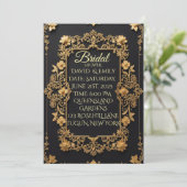 Zwarte en gouden trouwuitnodiging met koninklijke  kaart (Staand voorkant)