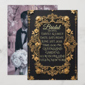 Zwarte en gouden trouwuitnodiging met koninklijke  kaart (Voorkant / Achterkant)