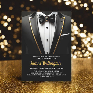 Zwarte en gouden Tuxedo verjaardagsfeest Kaart