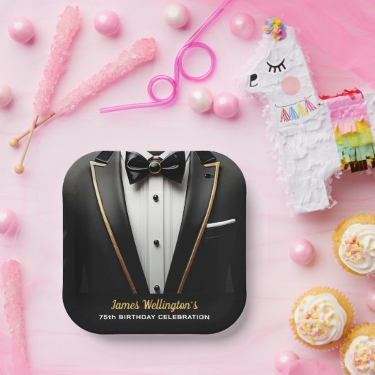 Zwarte en gouden Tuxedo verjaardagsfeest Papieren Bordje (Feest)