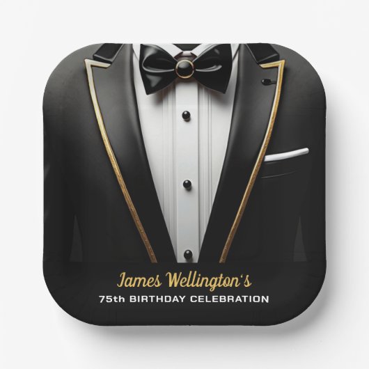 Zwarte en gouden Tuxedo verjaardagsfeest Papieren Bordje (Voorkant)