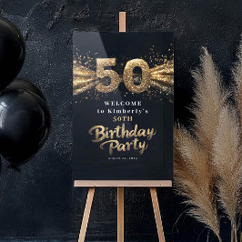 Zwarte en gouden Typografie 50ste verjaardag Acryl Bord