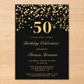 Zwarte en gouden Typografie 50ste verjaardag Acryl Uitnodigingen (Voorkant)