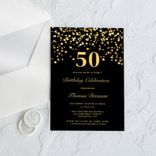 Zwarte En Gouden Typografie Vijftig 50ste Verjaard Acryl Uitnodigingen