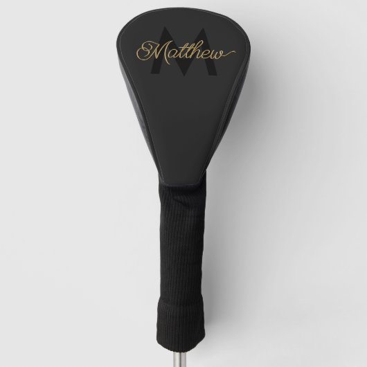 Zwarte en gouden typografie Voeg naam en monogram  Golfheadcover (Voorkant)
