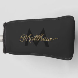 Zwarte en gouden typografie Voeg naam en monogram  Golfheadcover