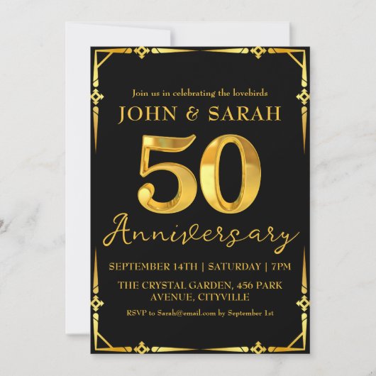 Zwarte en gouden uitnodigingen voor 50-jarig jubil (Voorkant)