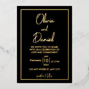 Zwarte en gouden uitnodigingskaarten folie uitnodiging