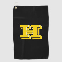 Zwarte en gouden universiteitsletter golfhanddoek