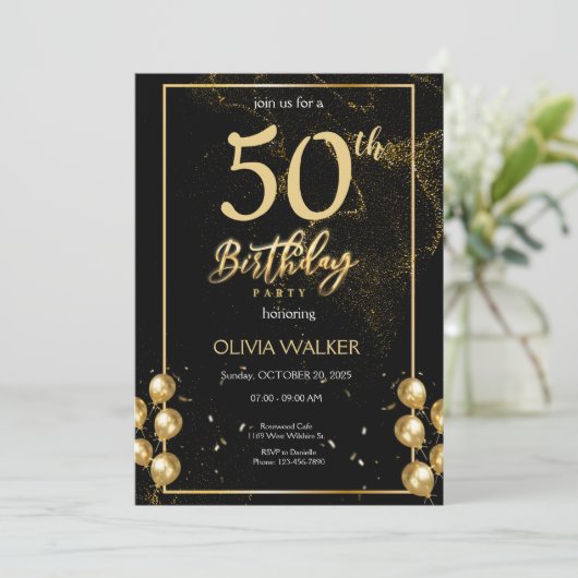 Zwarte en gouden verjaardag kaart (Staand voorkant)