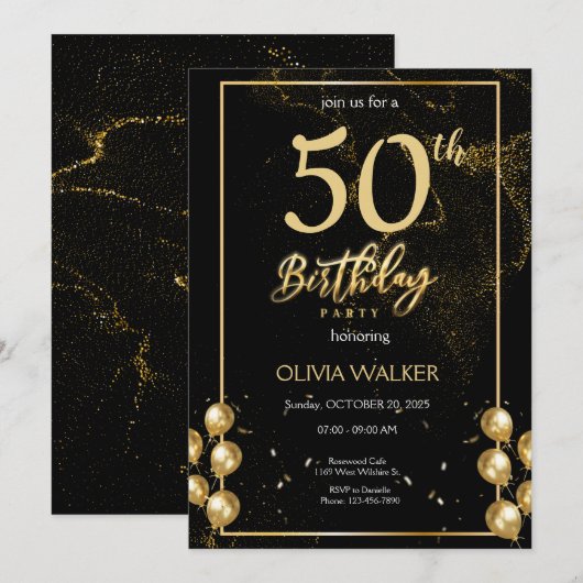 Zwarte en gouden verjaardag kaart (Voorkant / Achterkant)