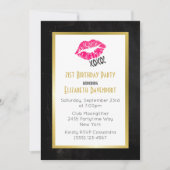 Zwarte en gouden verjaardag met roze Kissy Lips Kaart (Voorkant)